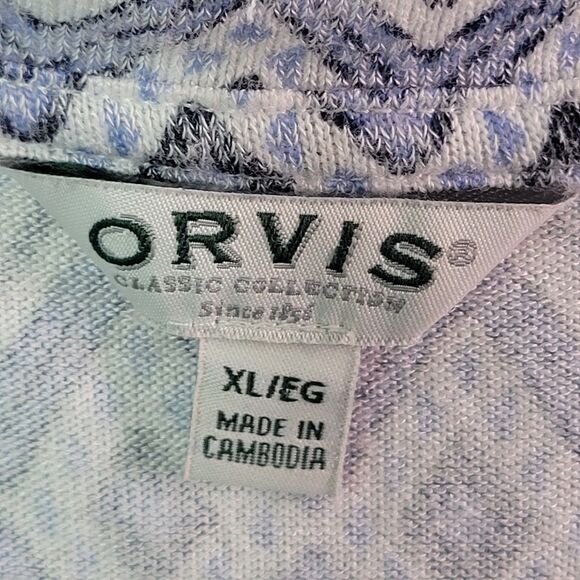 Orvis Womens Sz XL Blue Geometric Short Sleeve V-Neck Blouse - Picture 6 of 10